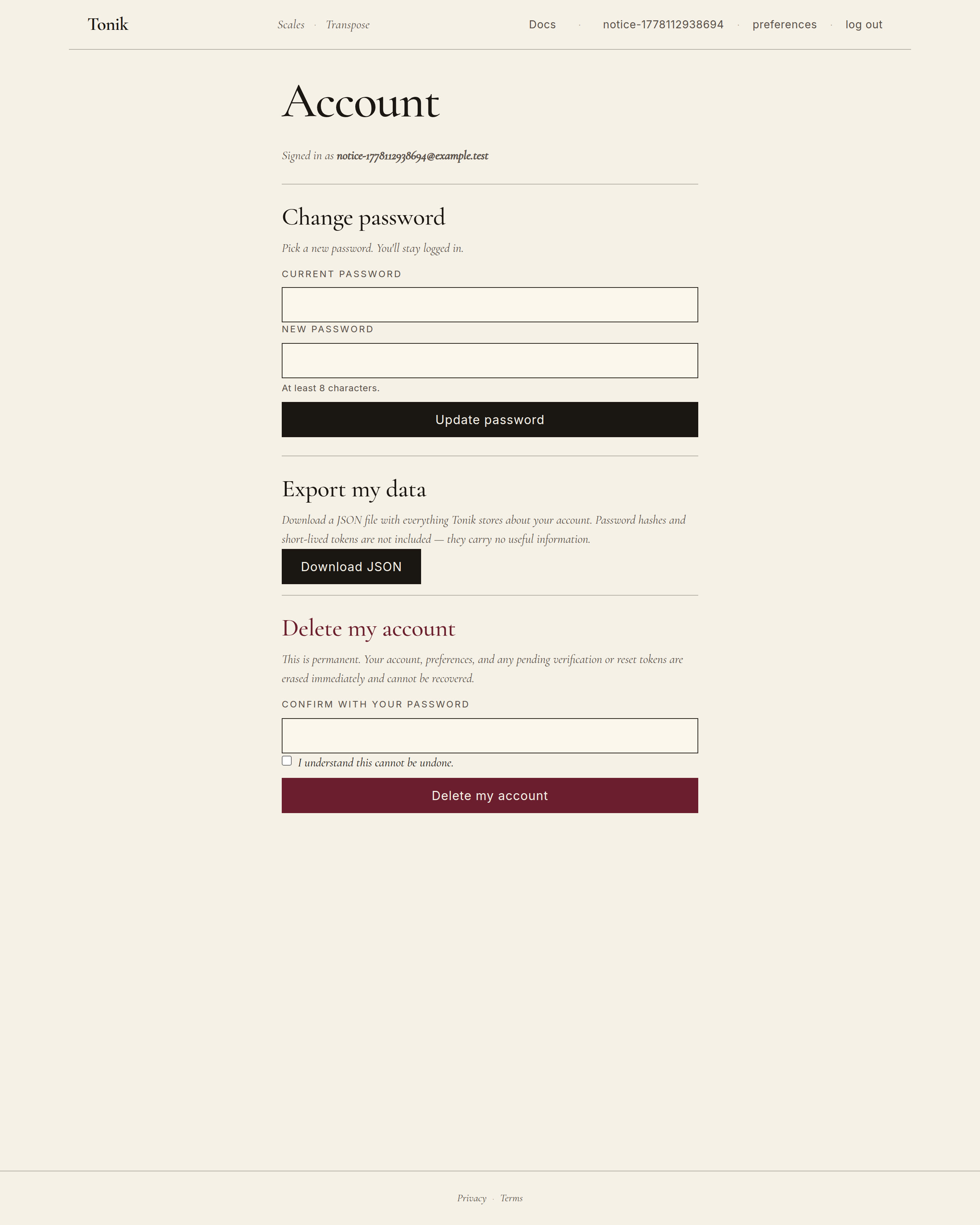 Account settings