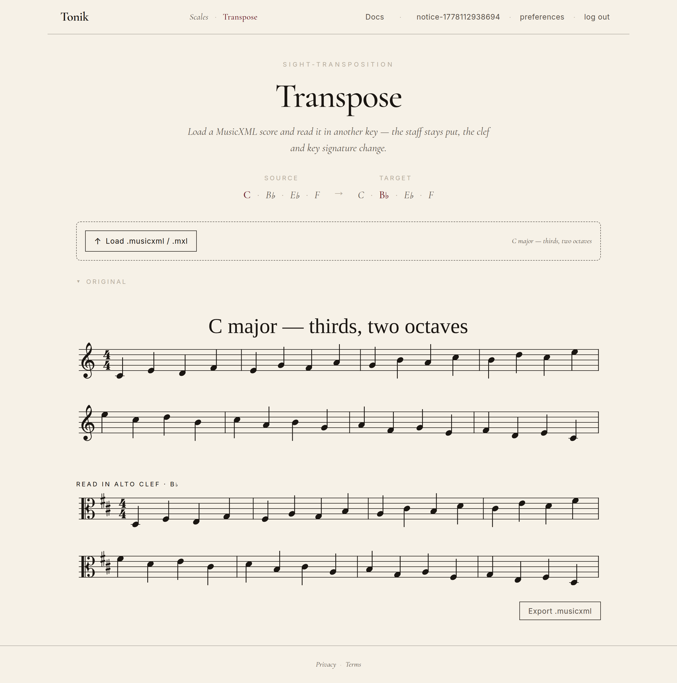 Transposition default view