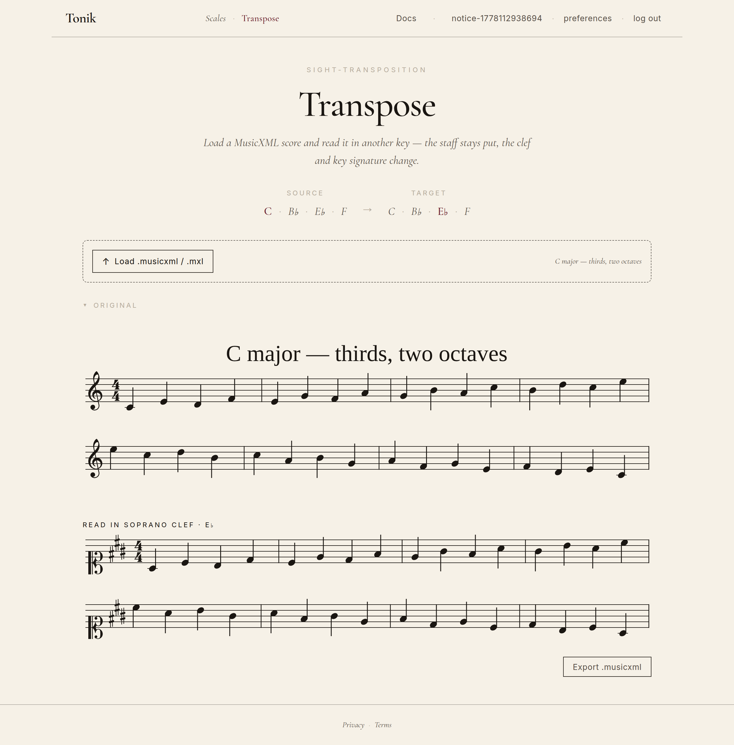 Transposition C to Eb